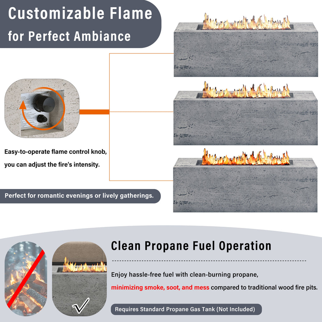 U_STYLE Outdoor Rectangular Propane Fire Pit 40000 BTU