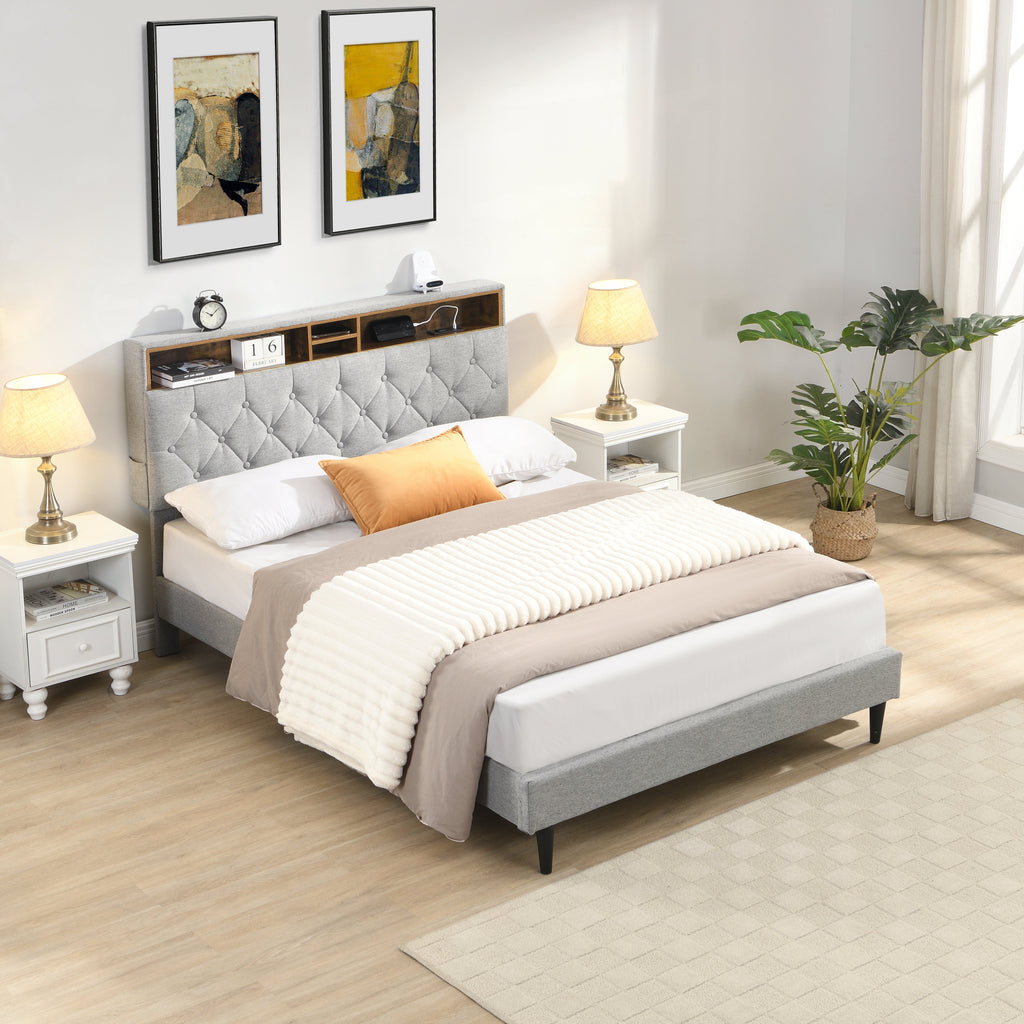 Queen-Size Upholstered Platform Bed Frame