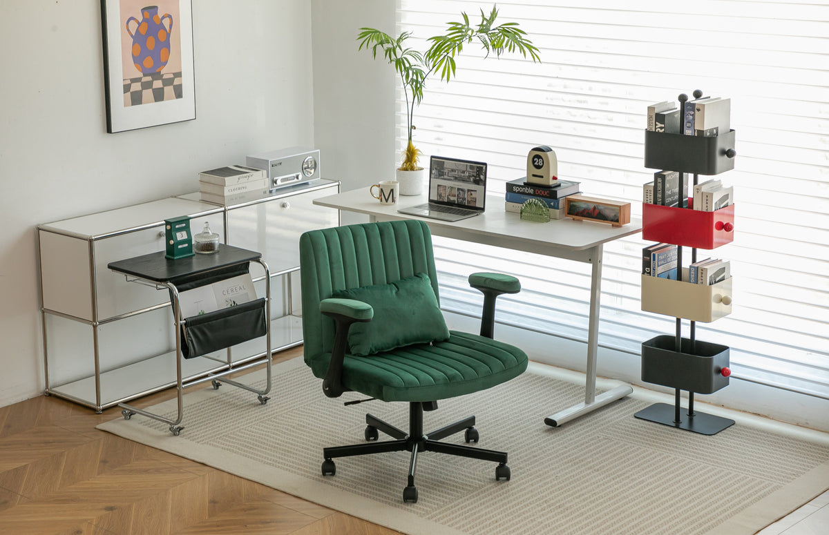 Green Velvet Criss Cross Armrest Office Chair
