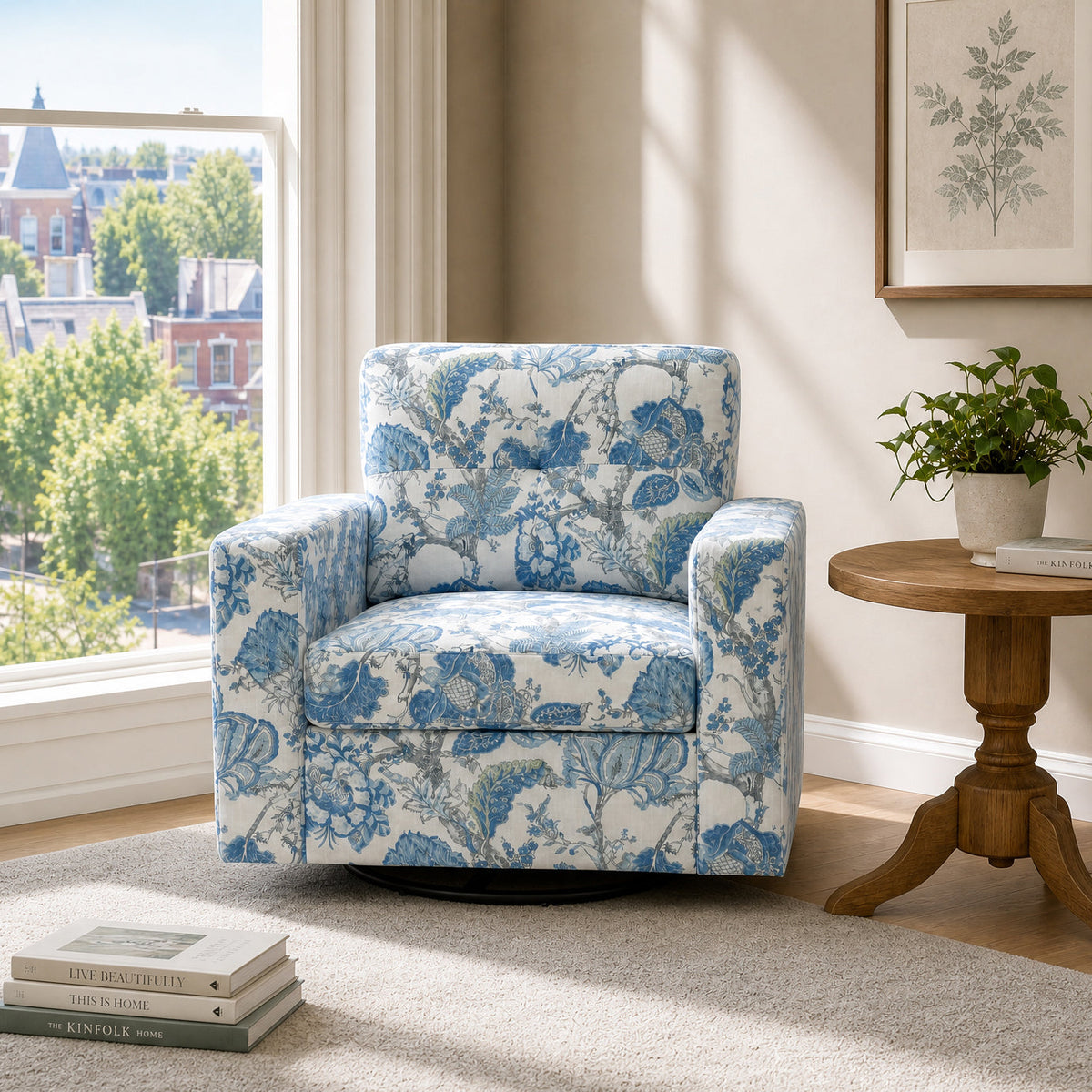 Floral Upholstery Degree Rotation Single Sofa Chair