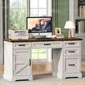 58" Farmhouse Executive Desk with Drawers and File Cabinet