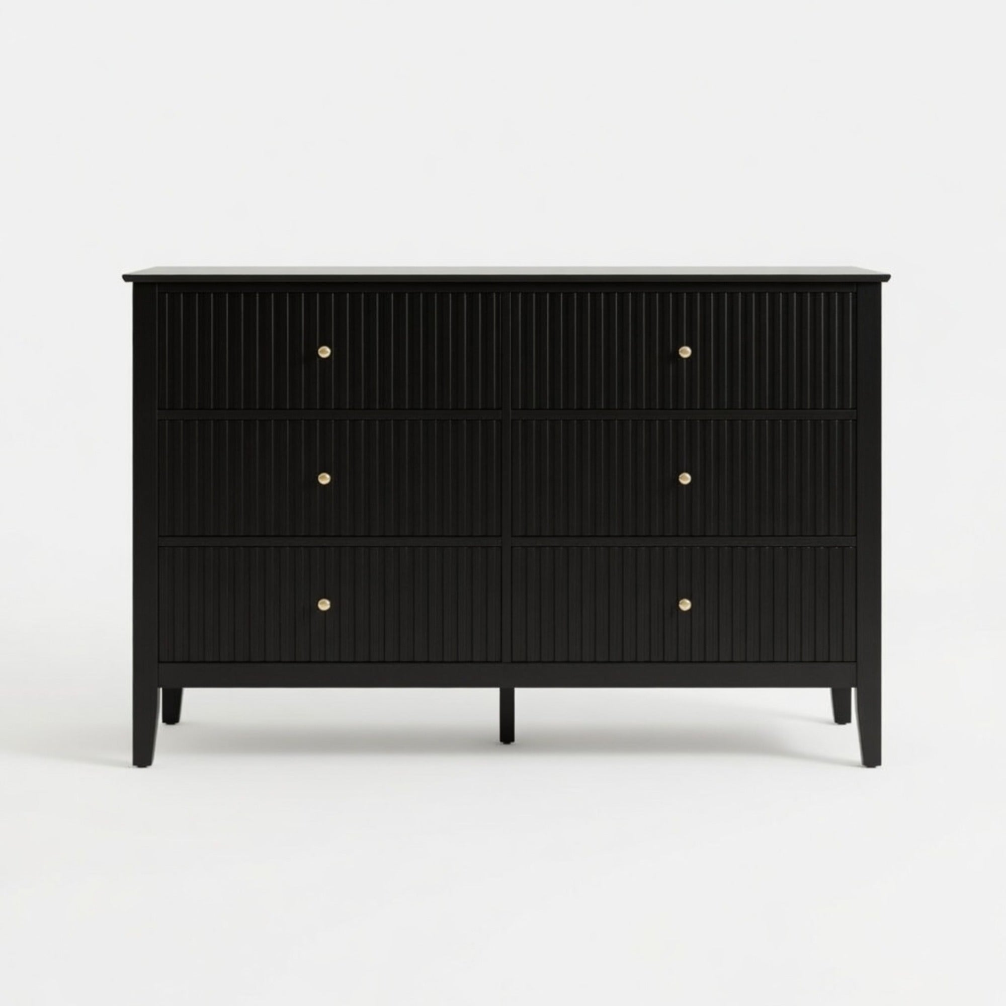 47.2" Wide Black 6-Drawer Fluted Dresser