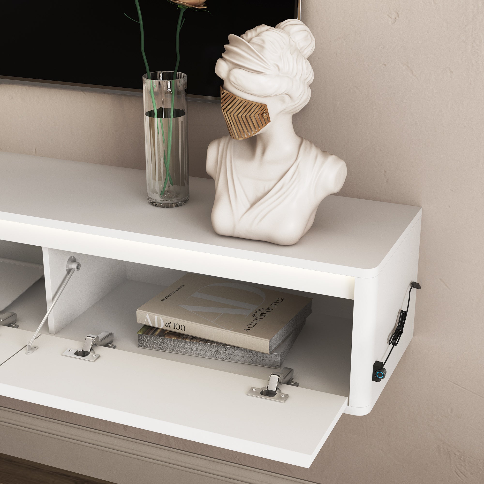 Floating TV Stand with LED Lights & Power Outlet