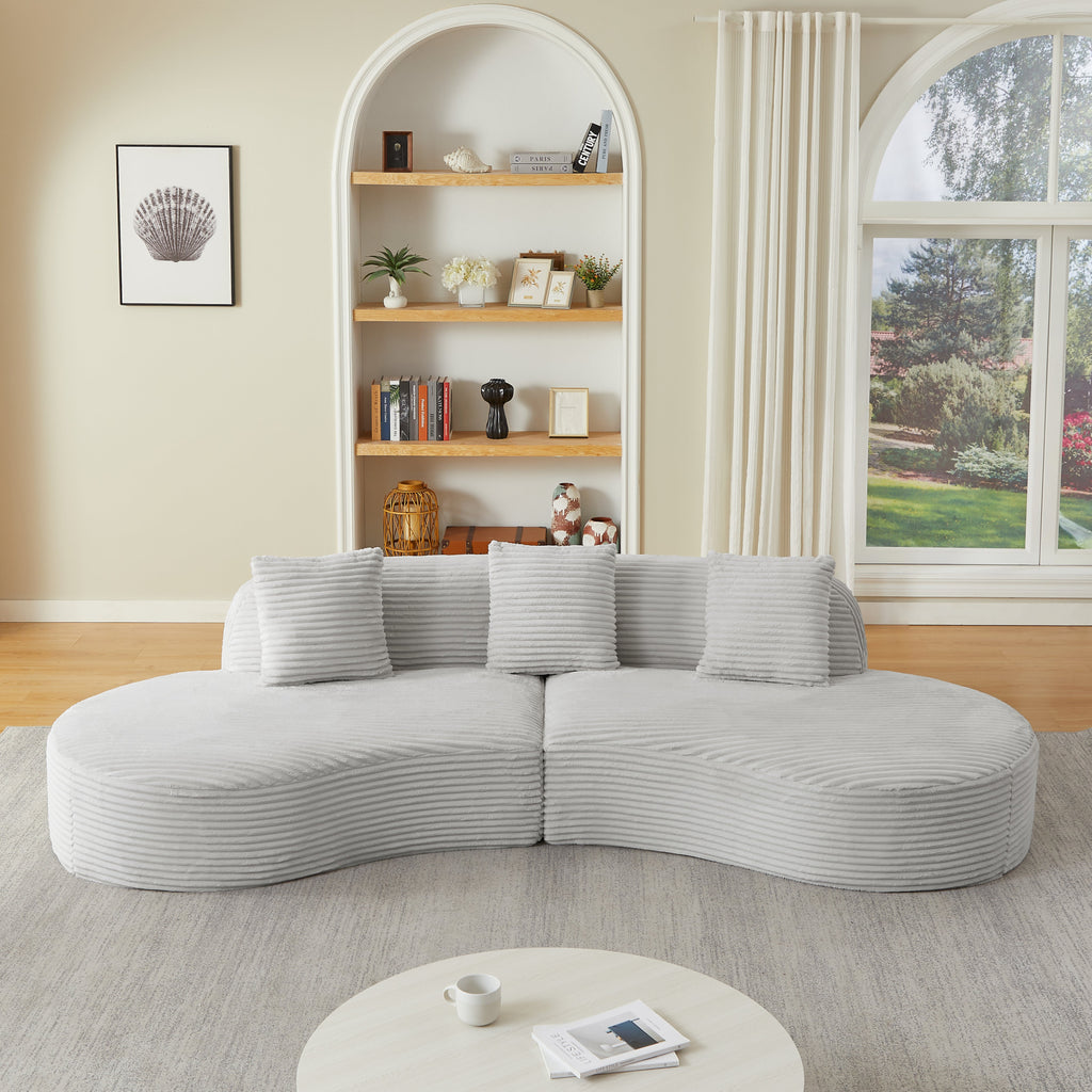 Contemporary Corduroy Curved Sectional Sofa with Scatter Cushions