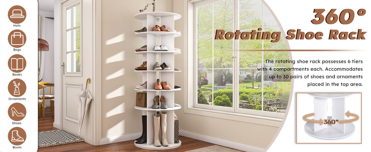 Rotating Shoe Rack Tower, 6-Tier Spinning Shoe Rack