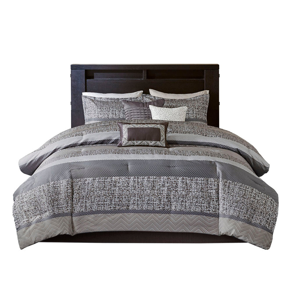 7 Piece Jacquard Comforter Set - Grey/Taupe - Queen