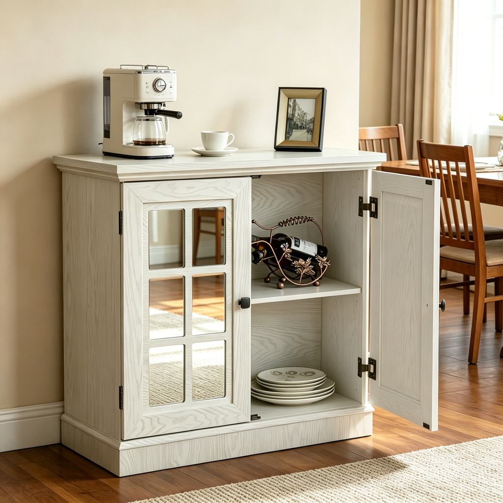 Storage Sideboard Cabinet with Decorative Acrylic Mirrored Doors