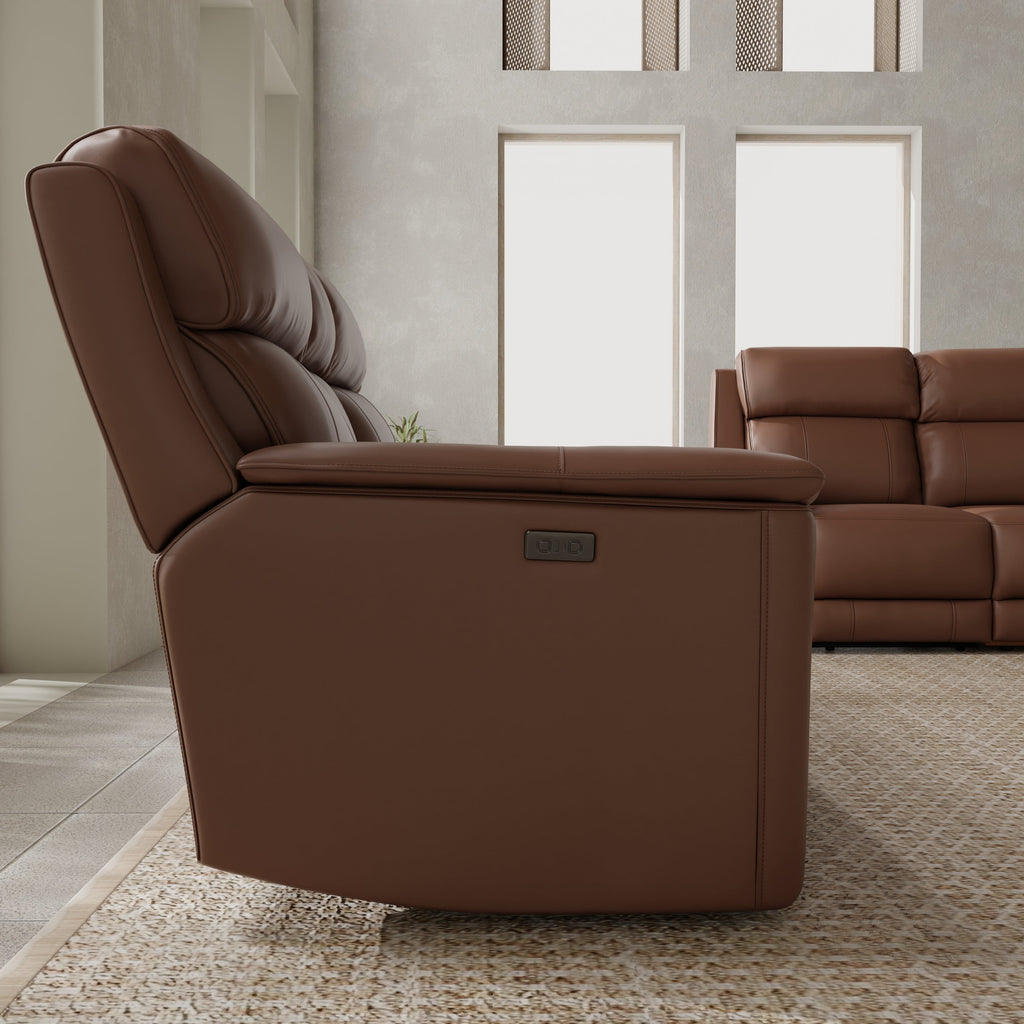 Oslo Dual Power Reclining Love Seat with Console in Pecan