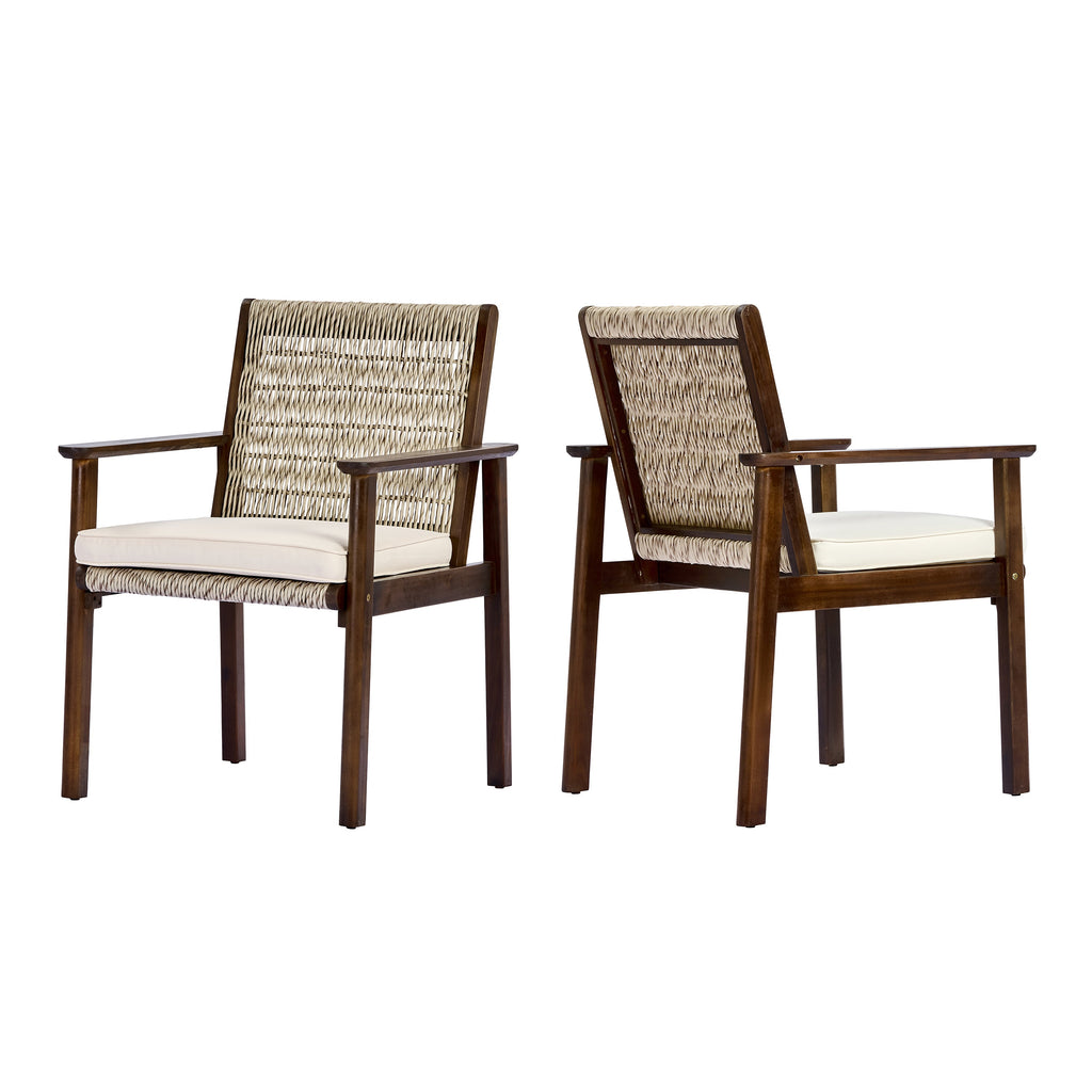 Outdoor Dining Chairs Set of 2 - Acacia Wood & Wicker Rattan