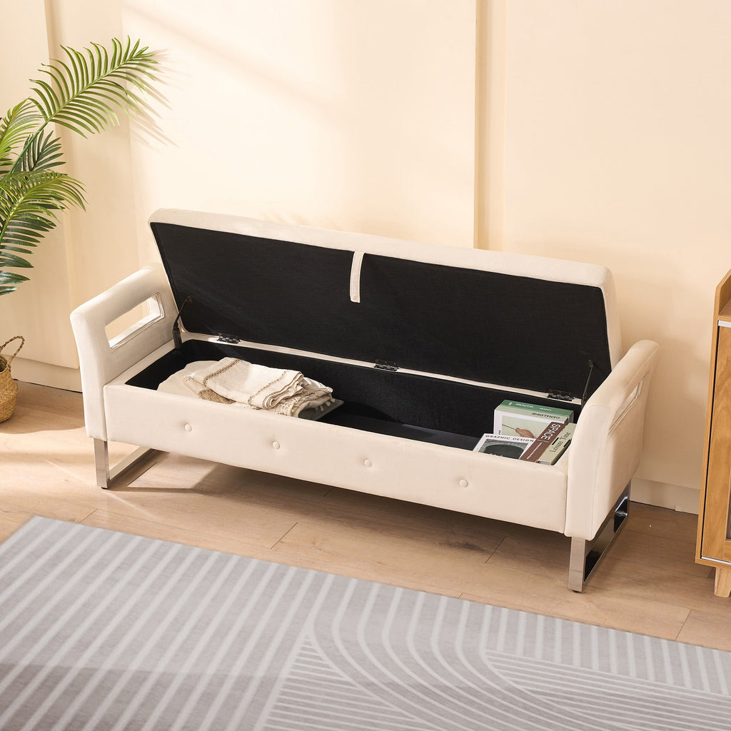 67.91" Wide Velvet Storage Soft Bench with Armrests