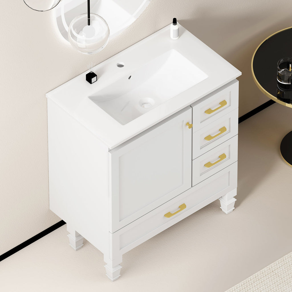 30" White Bathroom Vanity with Abundant Storage