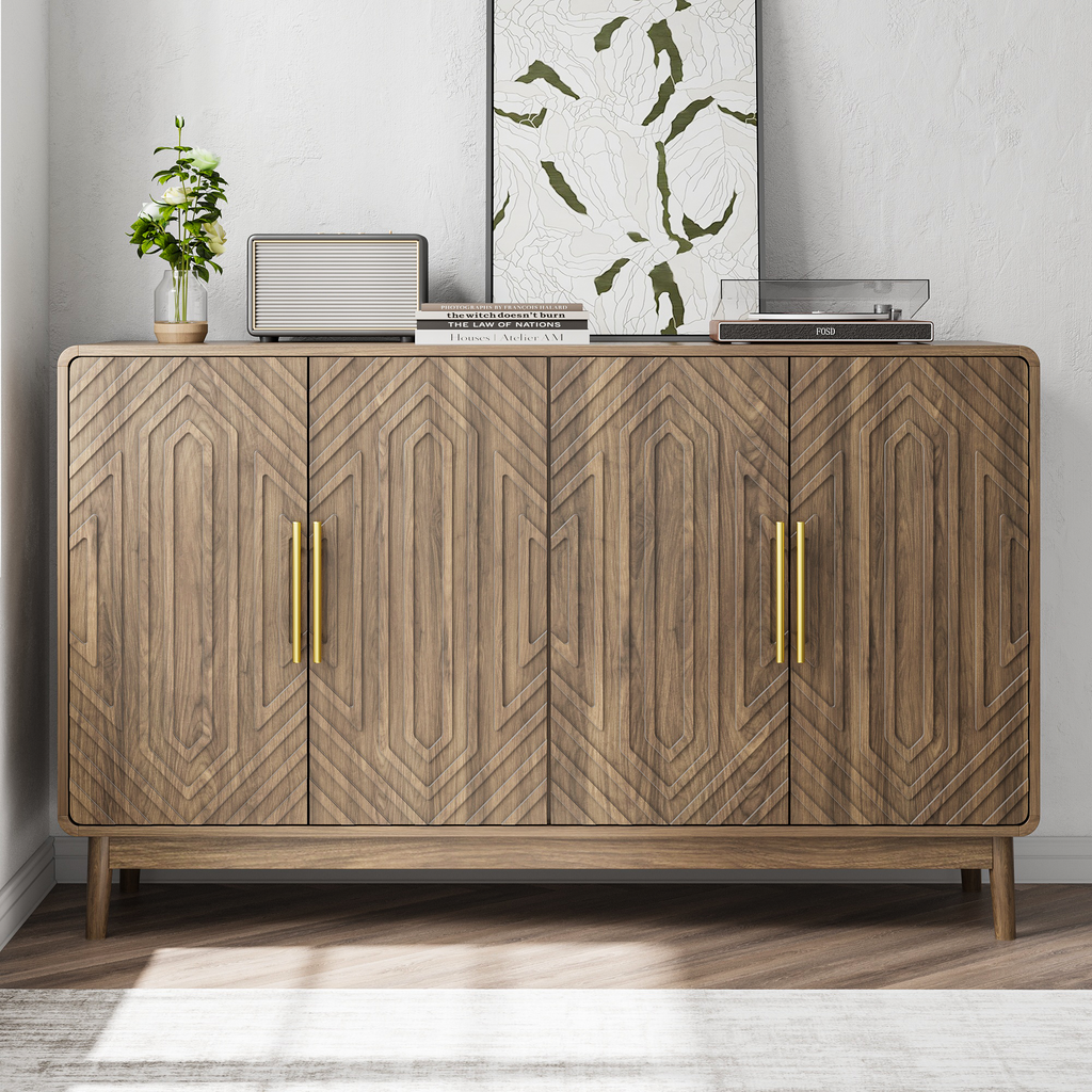 Carved 4-Door Sideboard Buffet Cabinet