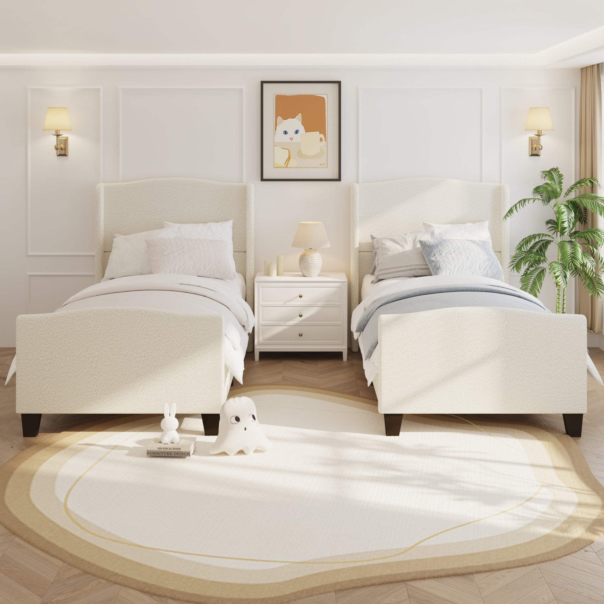 Twin Size Bed Frame with Upholstered Headboard