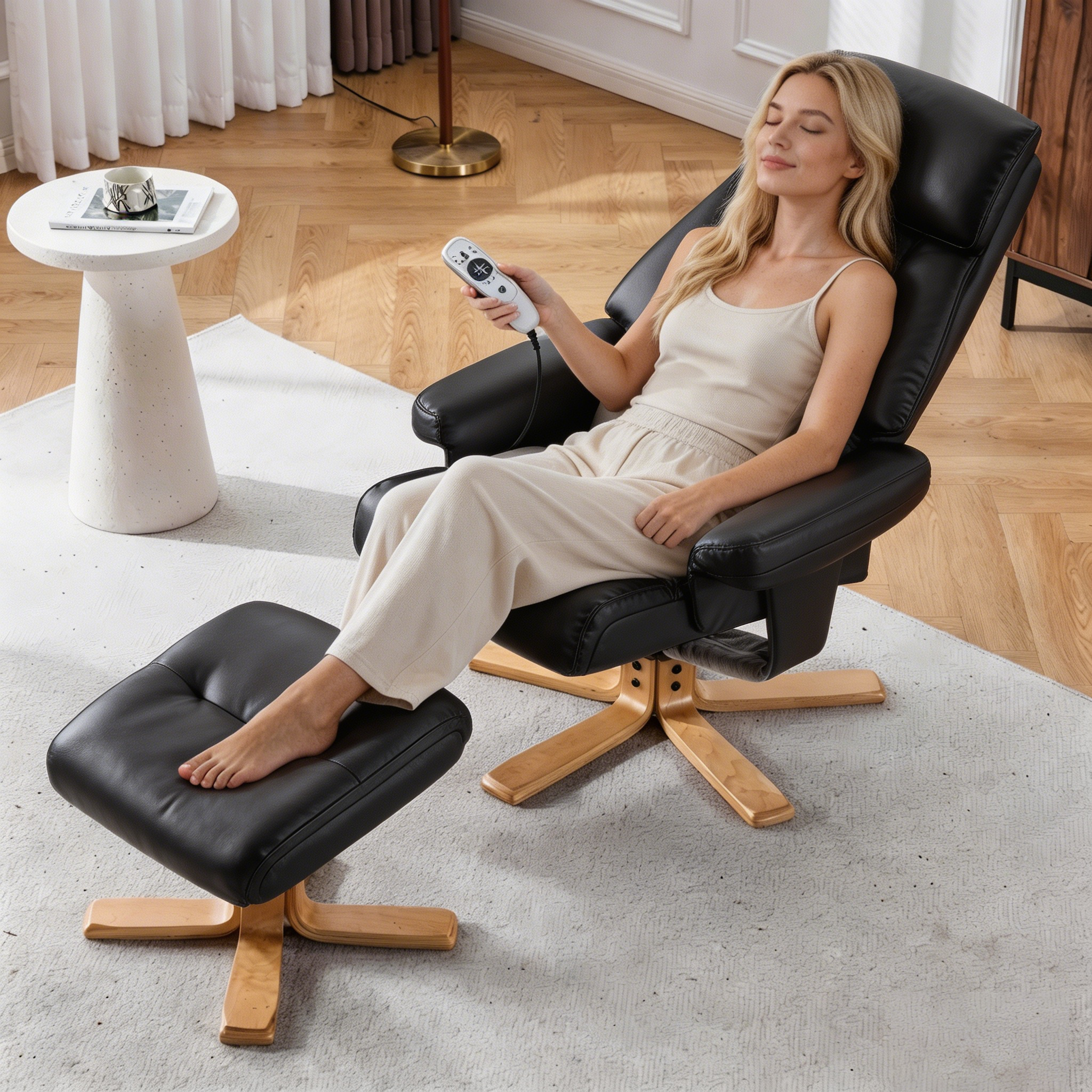 Black PU Leather Heated Massage 360° Swivel Accent Chair