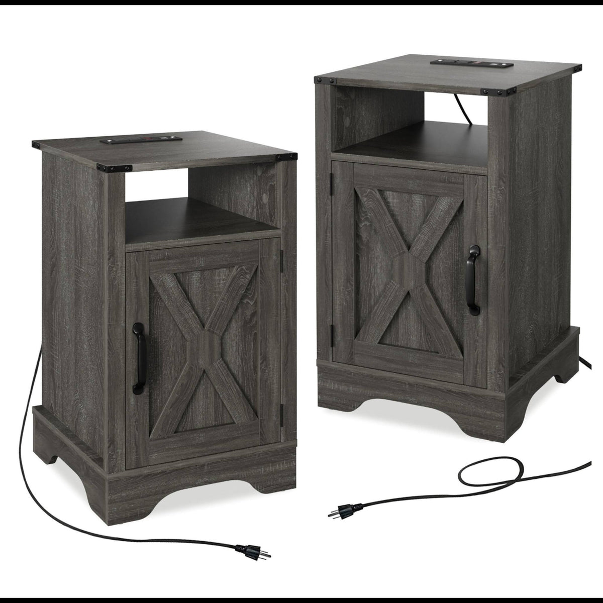Set of 2, 16" Dark Grey Nightstands