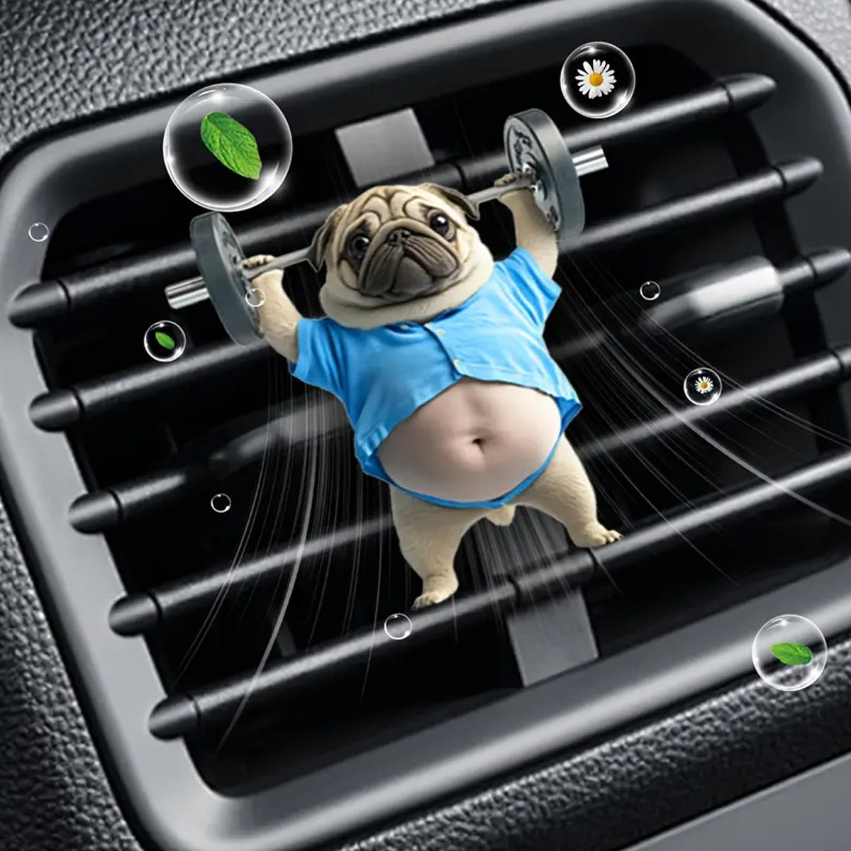 Cute Weightlifting Puppy Flat Acrylic Car Air Vent Perfume Clip Decoration