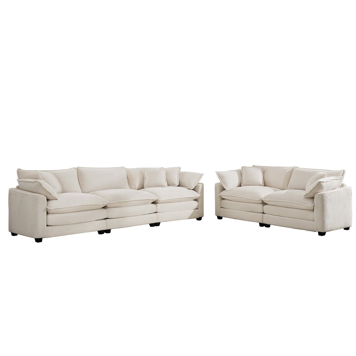 Modern Fabric Living Room Sofa Set - 2 Sofas