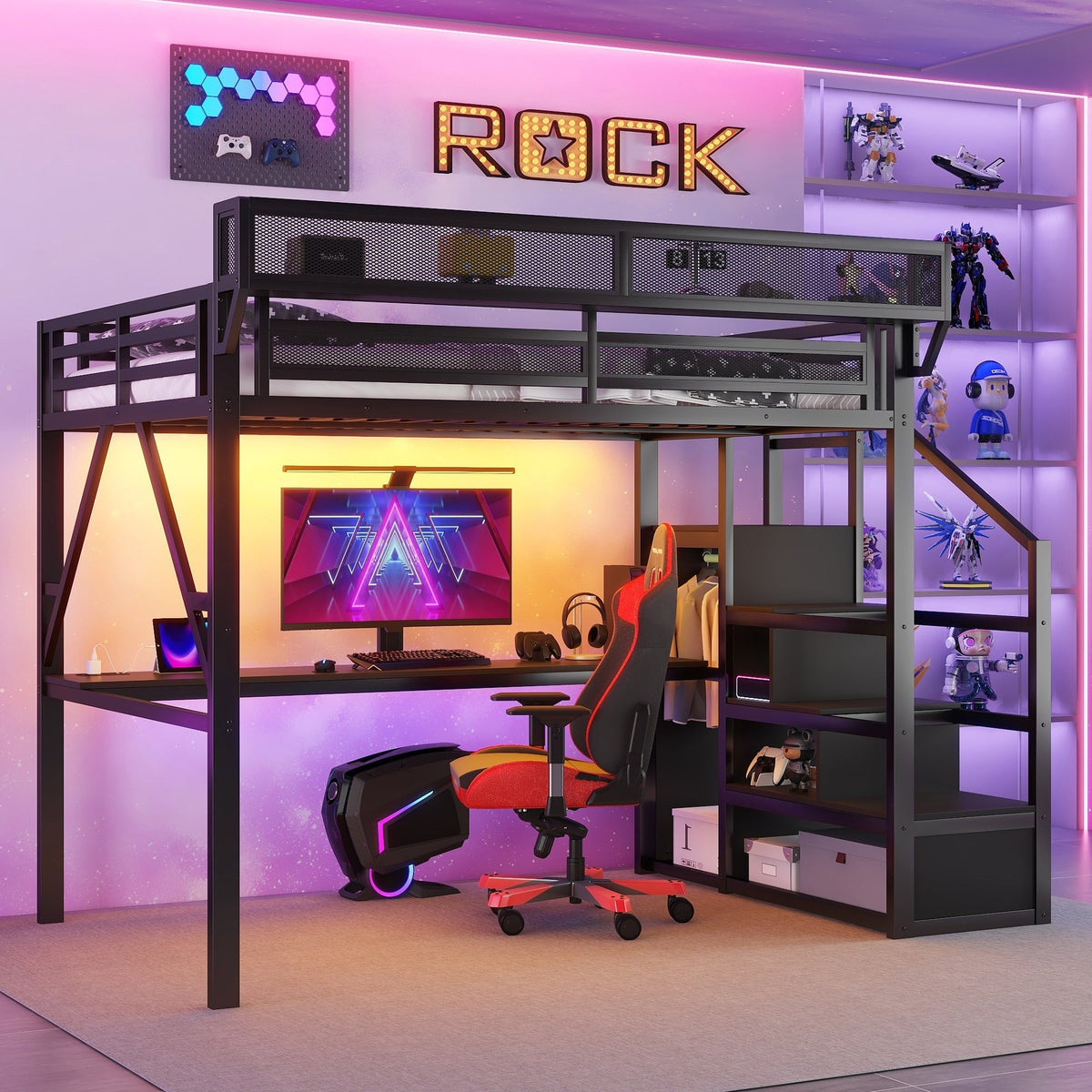 Full Loft Bed with Desk and Charging Station
