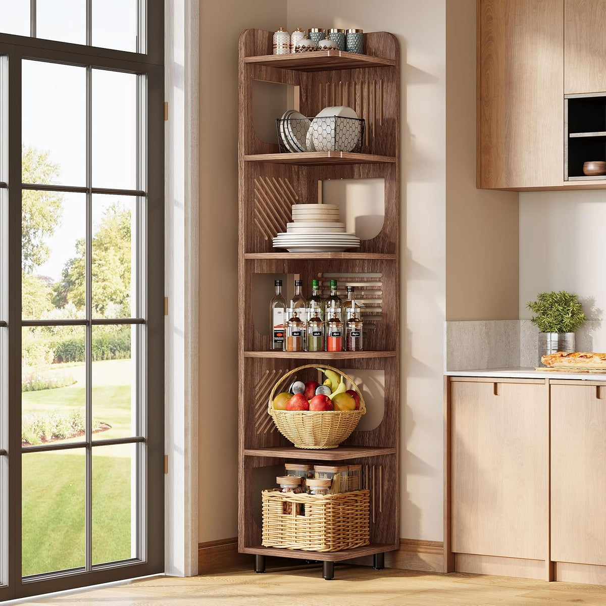 71.65" Tall 6-Tier Rustic Corner Bookshelf