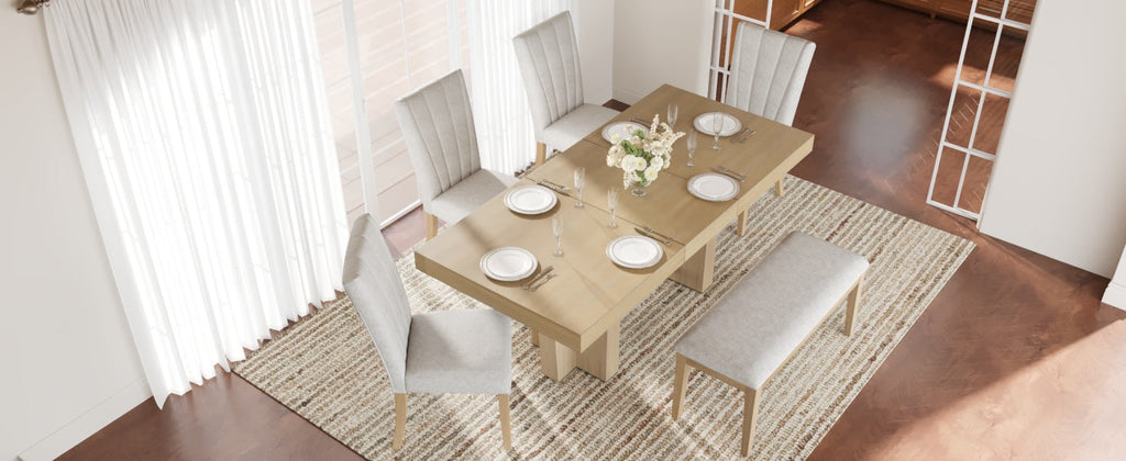 TOPMAX Farmhouse 76.0inch Extendable Wood Dining Table Set for 6