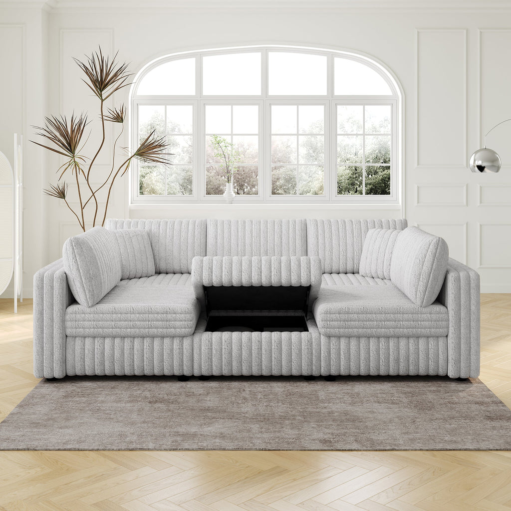 106.3" Soft U-Shaped 6-Person Sofa with Ottoman - Light Gray