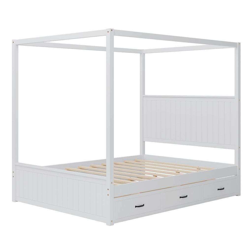 Modern Queen Size Canopy Platform Bed with Trundle