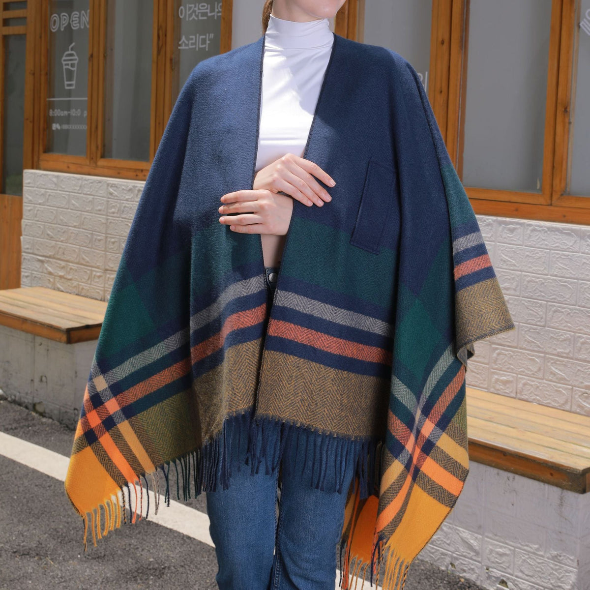 Adjustable Strap New European And American Classic Plaid Shawl