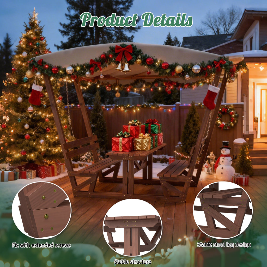 Outdoor Waterproof Solid Wood Picnic Table and Bench Set