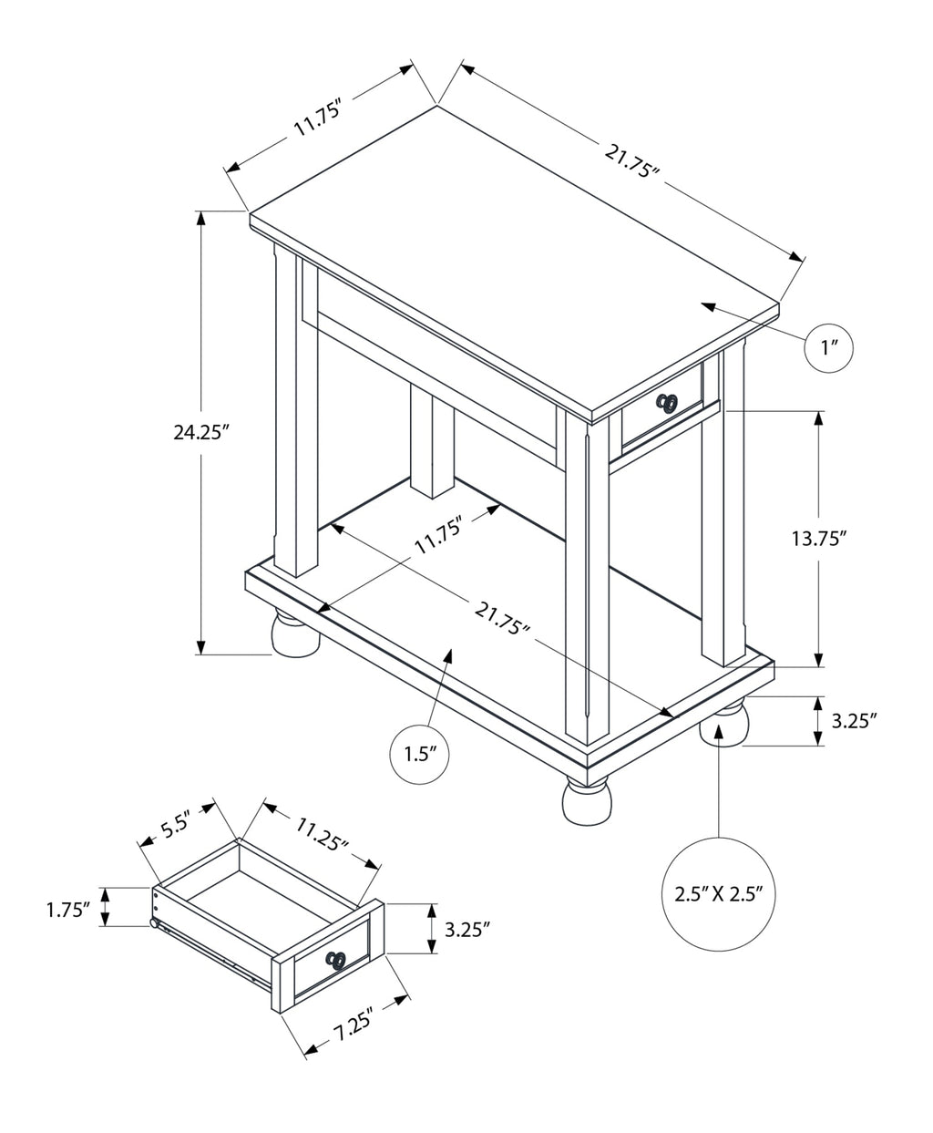 Narrow Accent Table with Storage Drawer