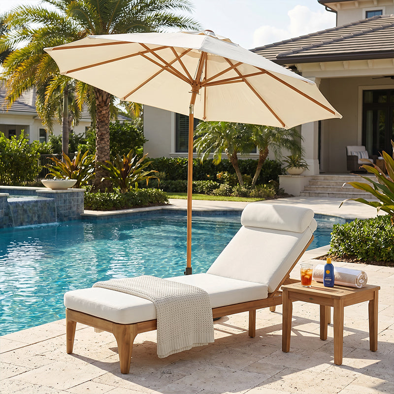 TOPMAX Acacia Wood Chaise Lounge, Outdoor Sun Lounge Chair Set of 2