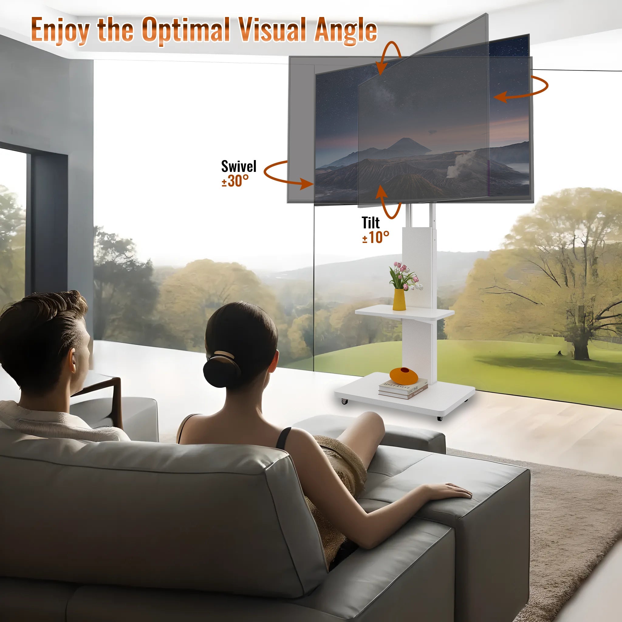 Mobile TV Stand with Adjustable Shelf
