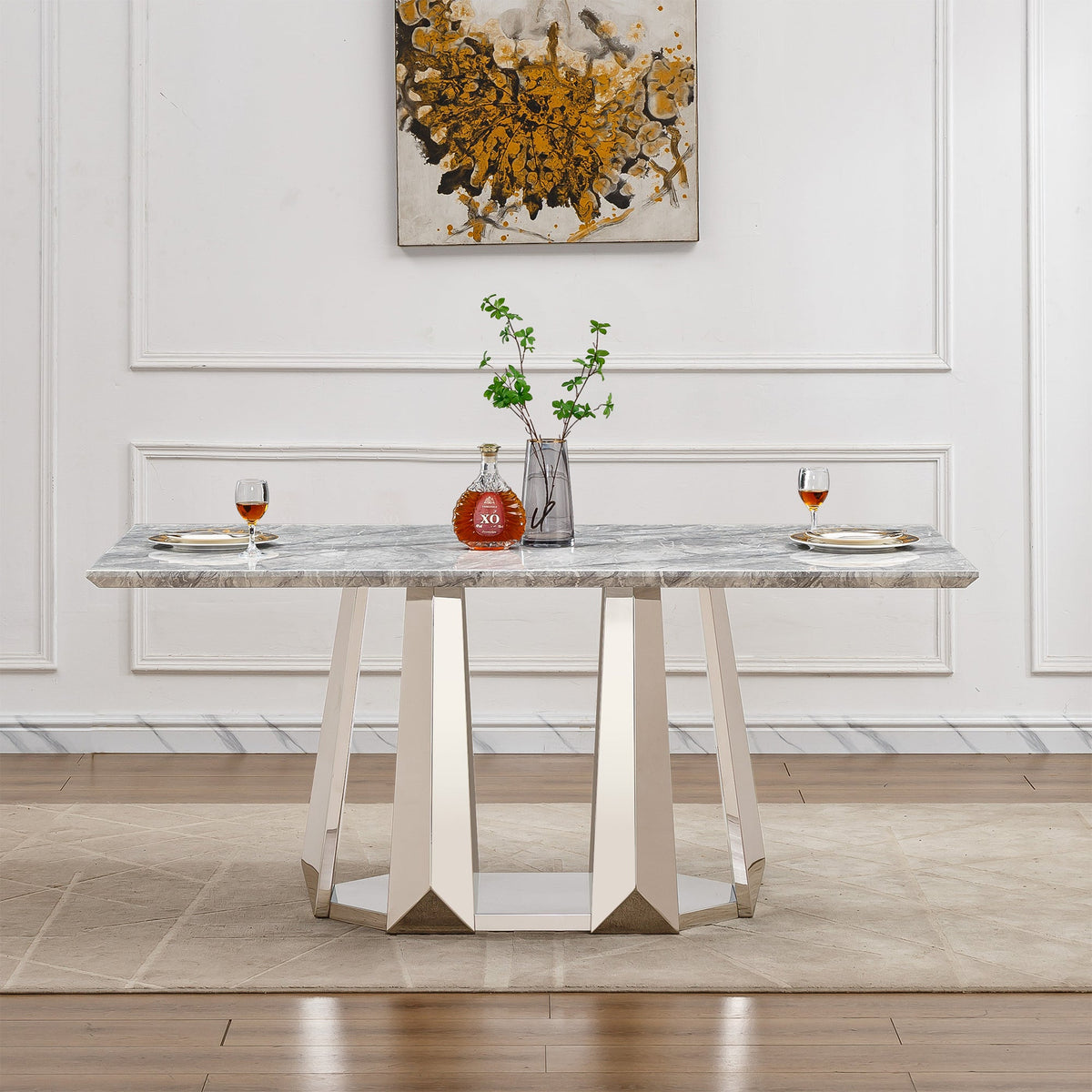 Modern Faux Marble Dining Table for 6