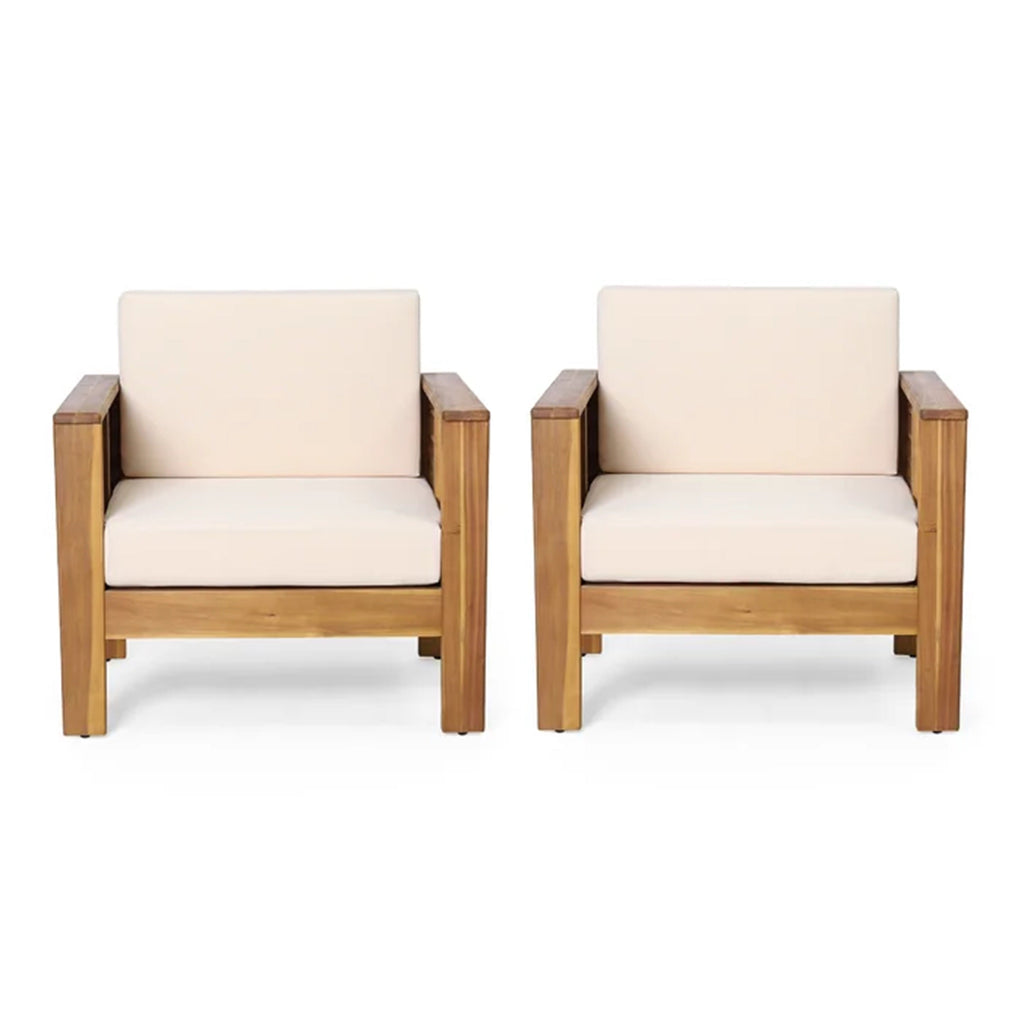 Set of 2 Outdoor Acacia Wood Club Chairs with Cushions