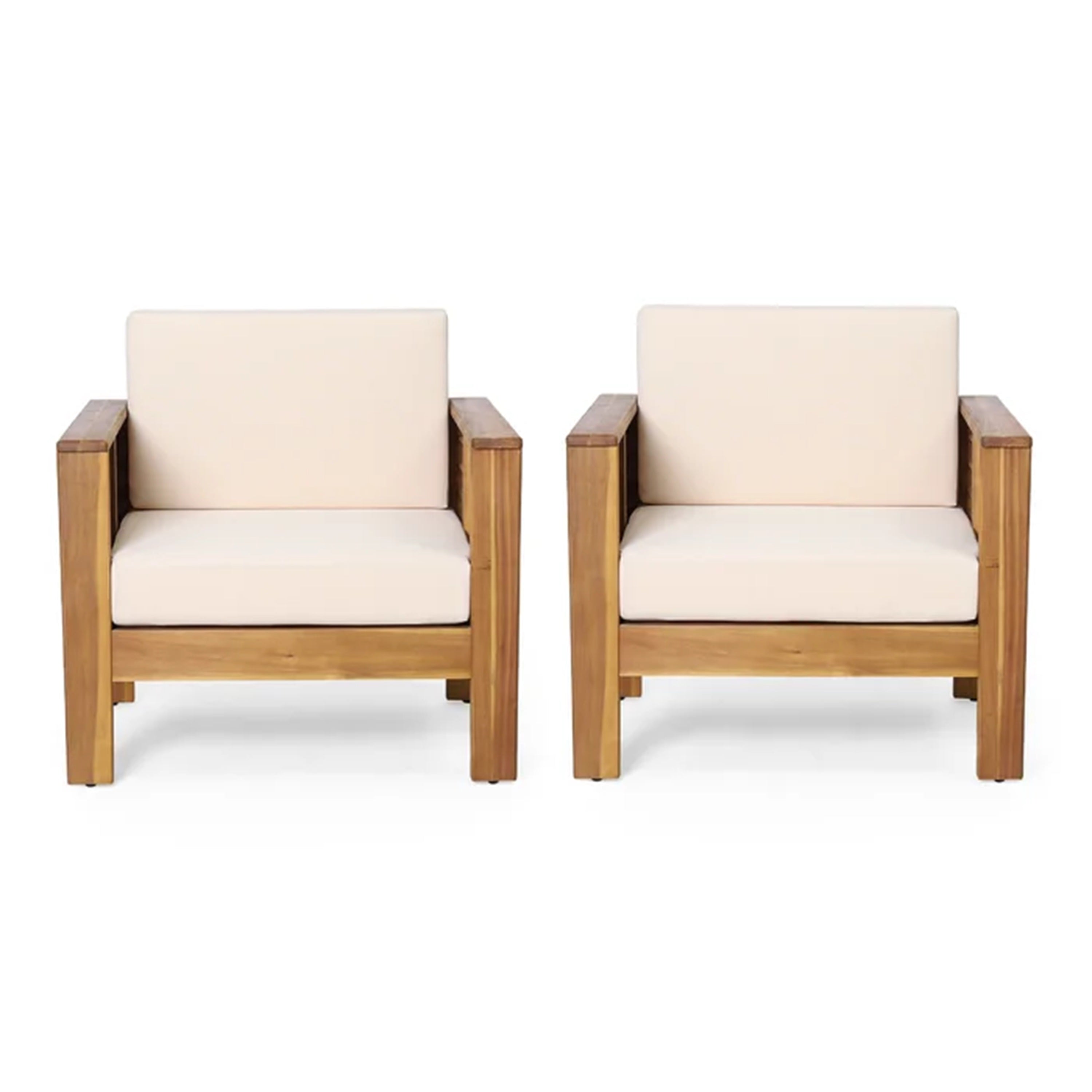 Set of 2 Outdoor Acacia Wood Club Chairs with Cushions