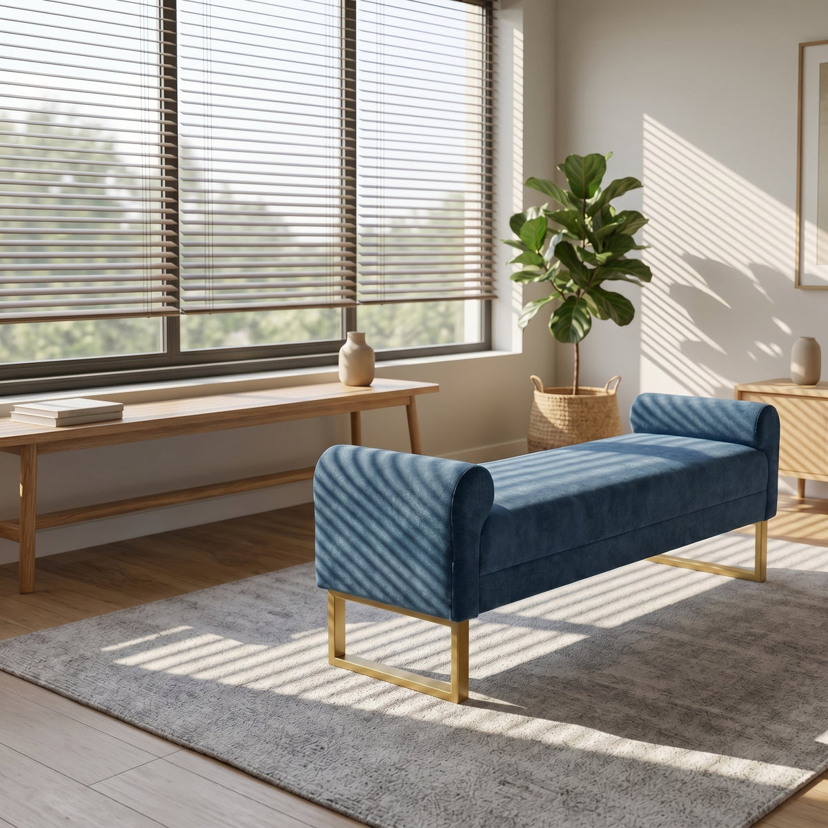 65" Ottoman Bench, Chenille Bench for Bedroom