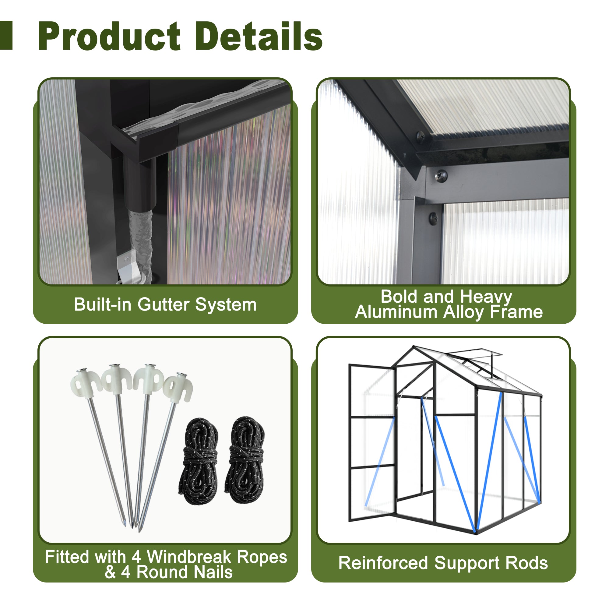 6x6FT Walk-in Outdoor Greenhouse