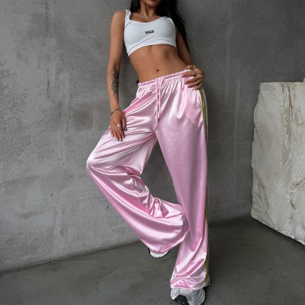 Casual Street-style Lace-up Three-stripe Pants