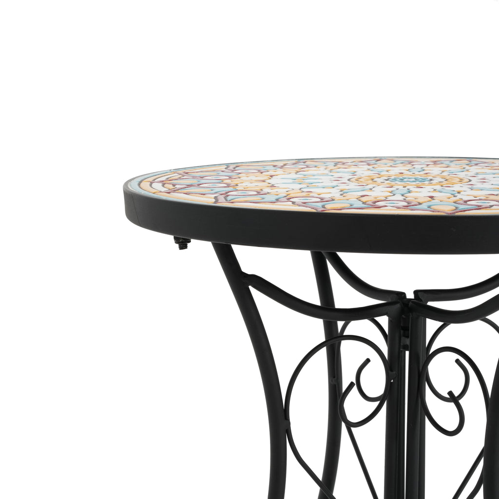 Round Ceramic Outdoor Side Table, Colorful + Black