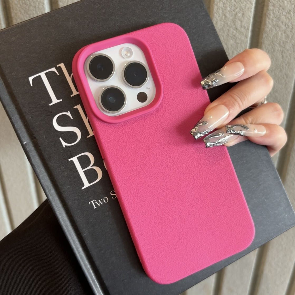 Lychee-pattern Matte Phone Case Solid Color