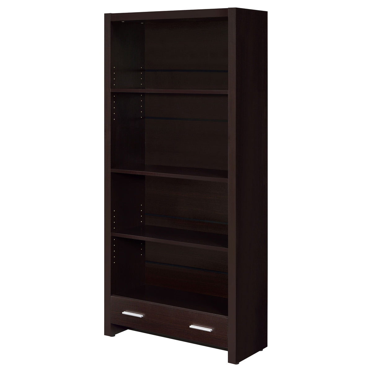 Maureen Cappuccino 5-Shelf Bookcase with Drawer