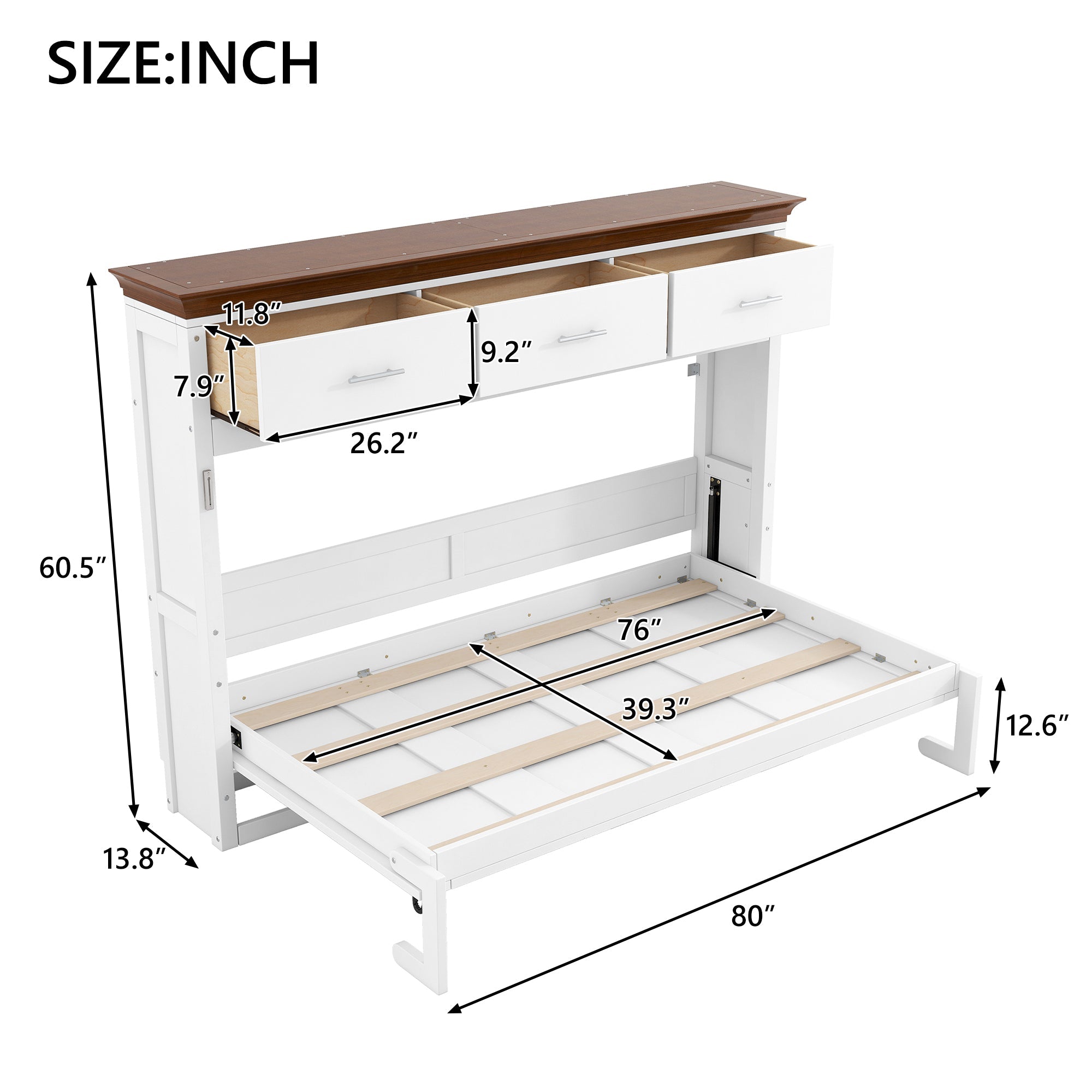 Twin Size Murphy Bed with 3 Drawers