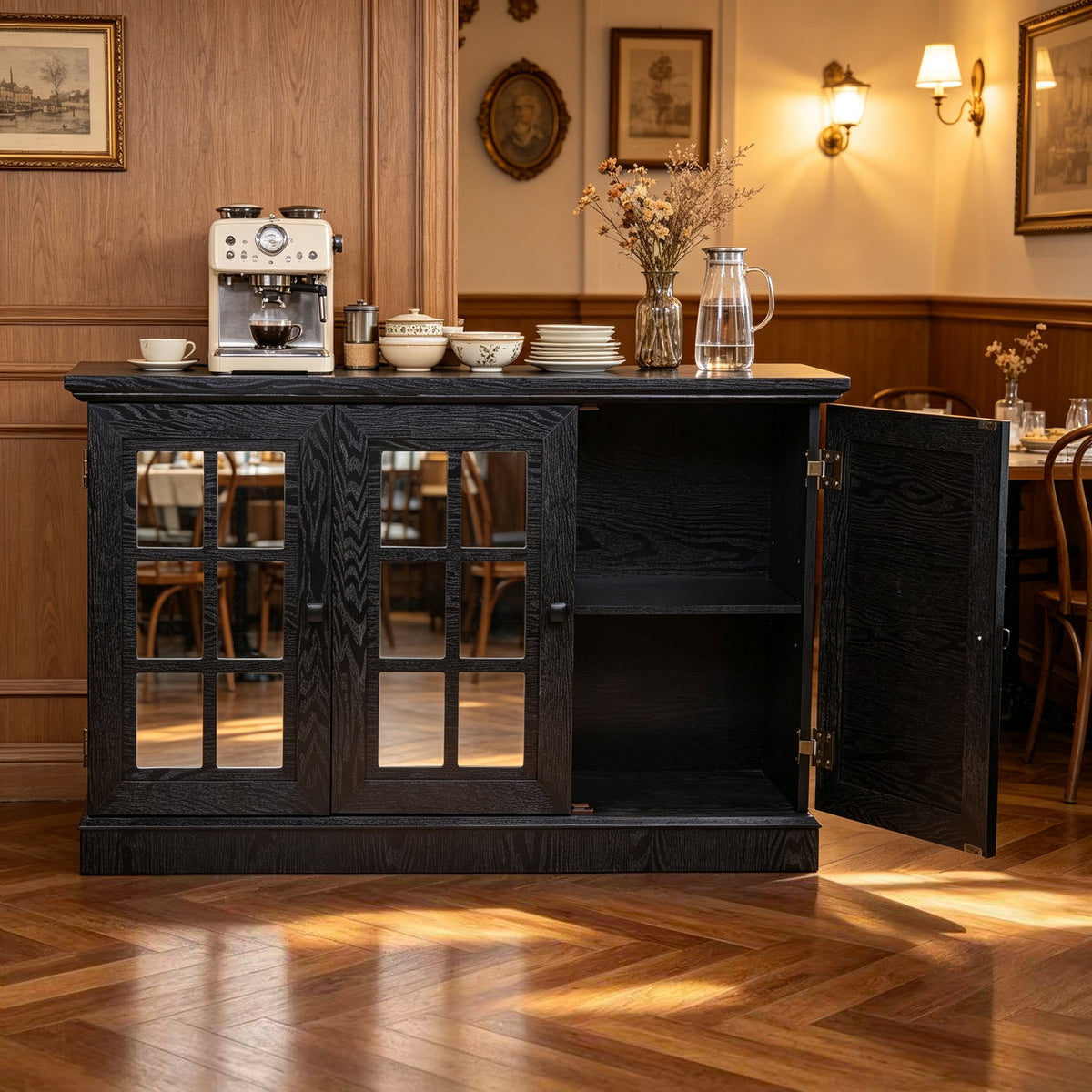 45" W Storage Cabinet with 3 Mirrored Acrylic Doors