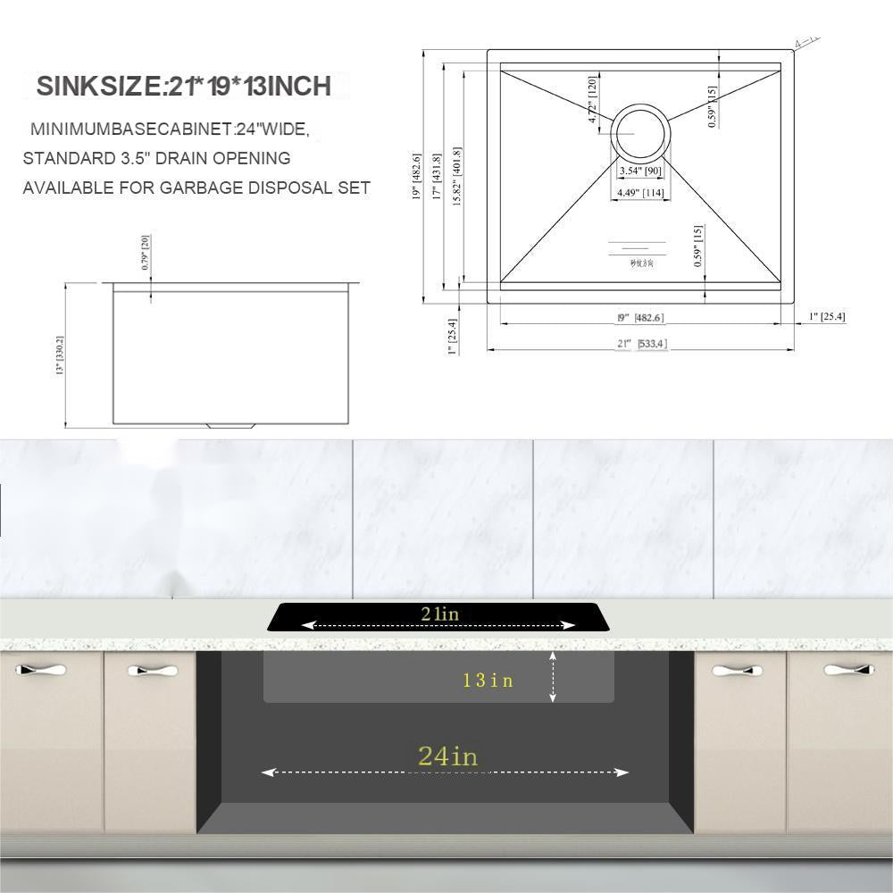 Laundry Workstation Sink - 21" x 19" x 13"
