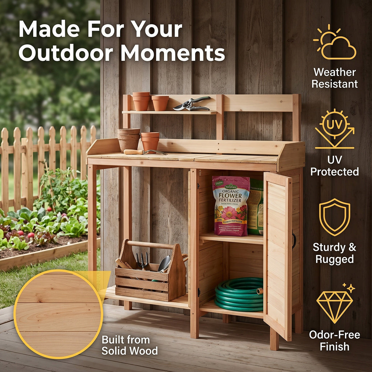Outdoor Wooden Potting Bench Table with Sink