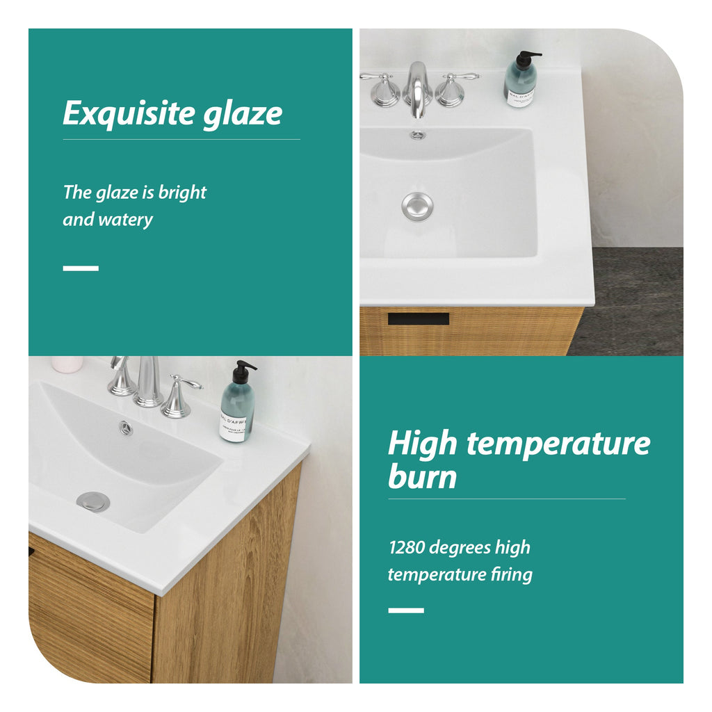 24"x18" White Rectangular Single Vanity Top with Faucet Holes