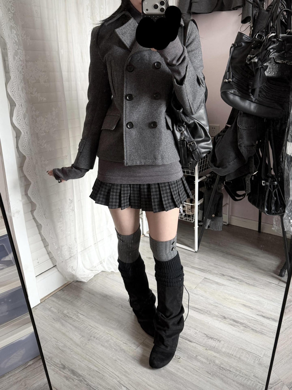 Womens Short Wool Coat Notched Lapel Double-breasted Jacket