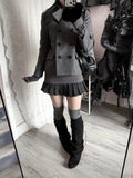 Womens Short Wool Coat Notched Lapel Double-breasted Jacket