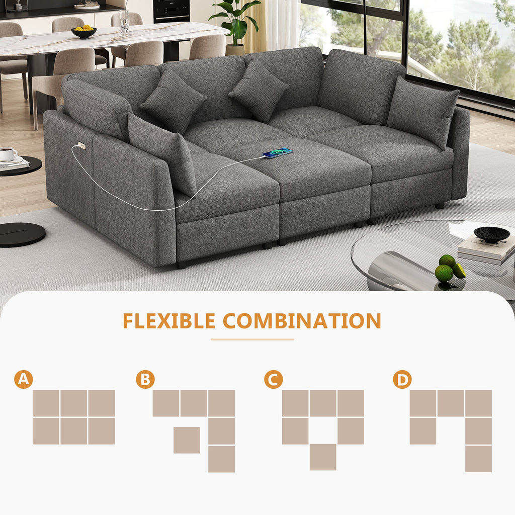 86.6" Modular Sectional Sofa with Movable Ottoman