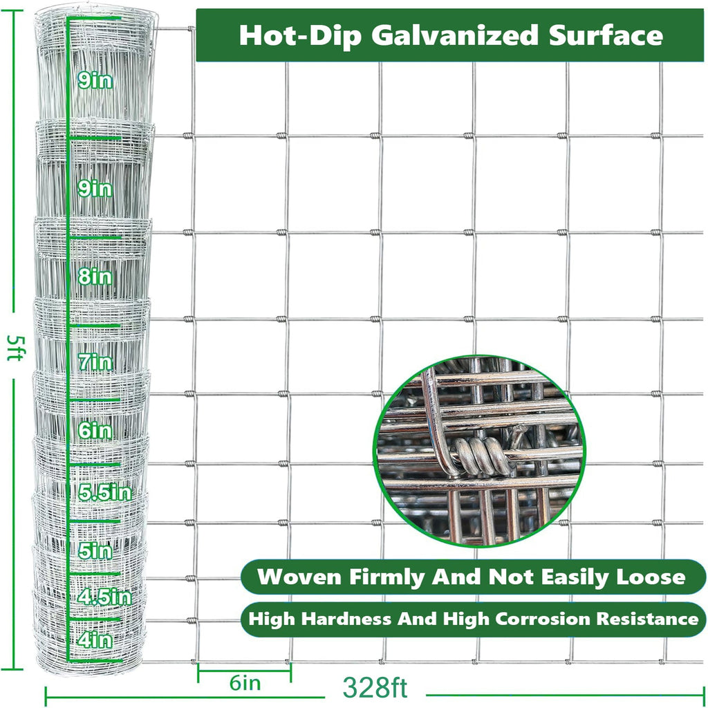 Farm Fence - 5ft x 328ft Heavy Zinc Coating Cattle Fence