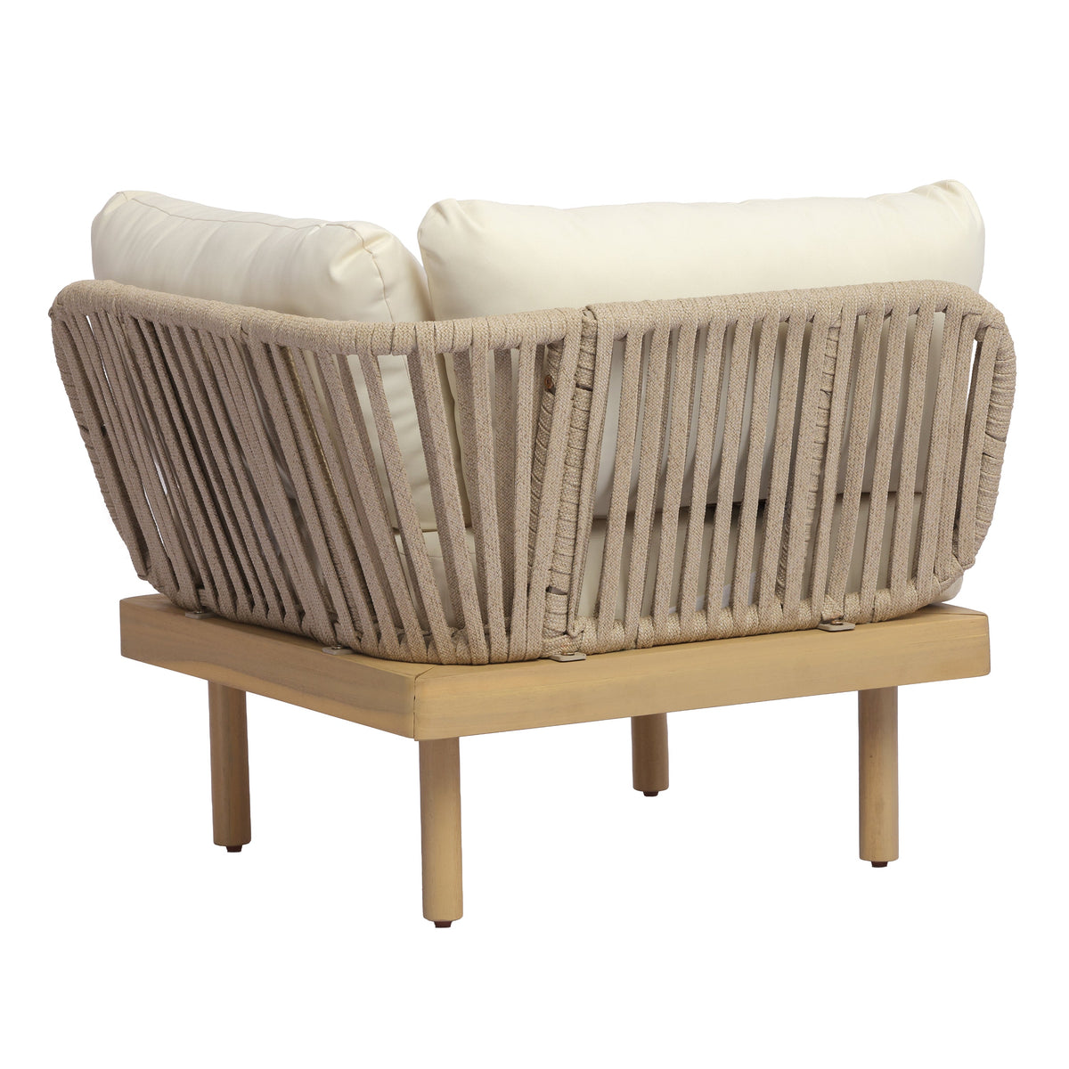 4-Piece Acacia Wood Outdoor Sofa Set with Rope Back